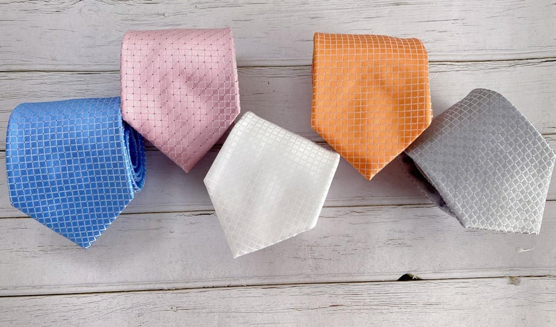 KissTies White Tie Mens Checkered Necktie Wedding Ties For Men - Image 5